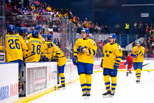 Oskar Bäck and Nikola Pasic of Sweden look dejected