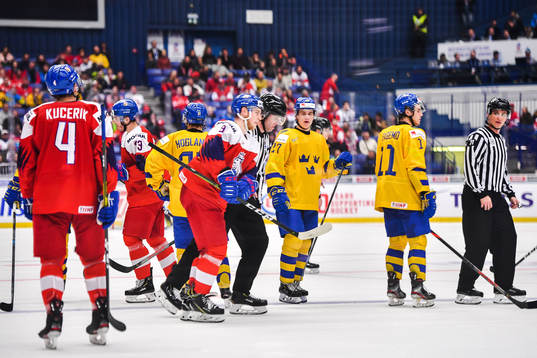 Karel Klikorka of Czech Republic leaves the ice