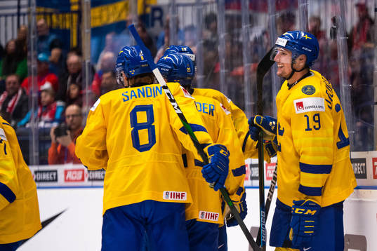 David Gustafsson of Sweden celebrates the 5-0 goal