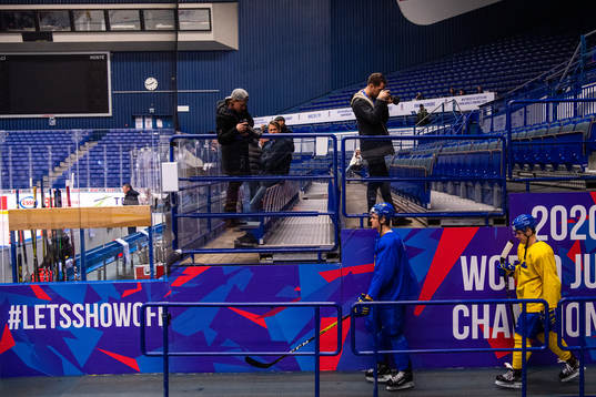 Adam Ginning and Jonatan Berggren of Sweden at a practice