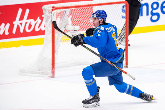 Denis Chaporov of Kazakhstan celebrates the 4-0 goal