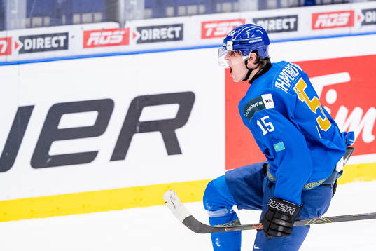 Denis Chaporov of Kazakhstan celebrates the 4-0 goal
