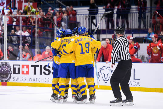 Samuel Fagemo of Sweden celebrate with teammates