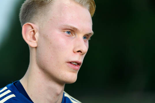 Goalkeeper Pontus Dahlberg is being interviewed