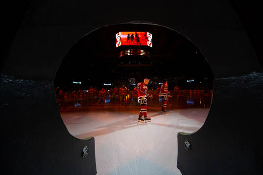 Frölundas Joel Mustonen innan ishockeymatchen i SHL mellan