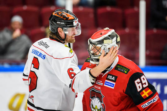 Örebros Stefan Warg och Malmö Redhawks målvakt Oscar