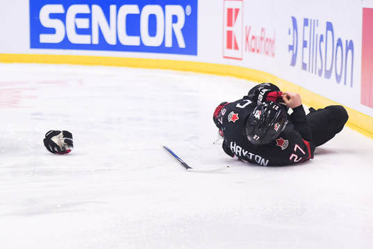 Barrett Hayton of Canada in pain