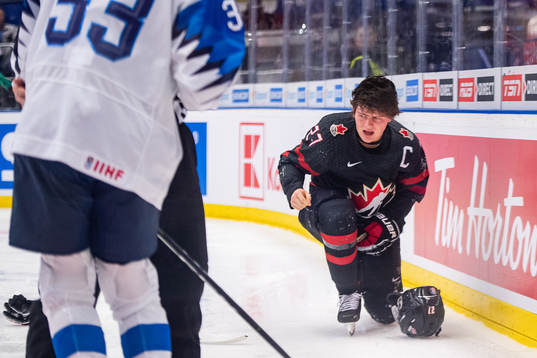 Barrett Hayton of Canada in pain
