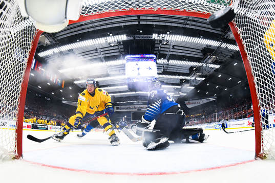 Samuel Fagemo of Sweden scores the 2-2 goal behind