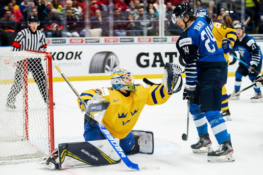 Goalkeeper Hugo Alnefelt of Sweden with a save