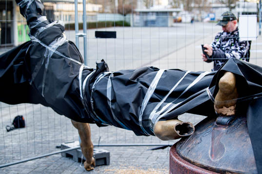 The statue of Zlatan Ibrahimovic has been vandalized,