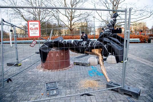 The statue of Zlatan Ibrahimovic has been vandalized,
