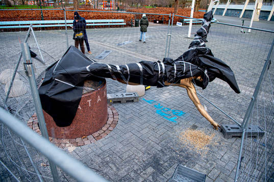 The statue of Zlatan Ibrahimovic has been vandalized,
