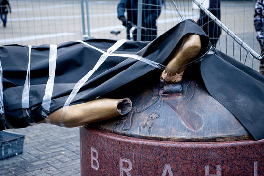 The statue of Zlatan Ibrahimovic has been vandalized,