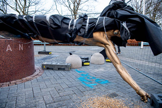 The statue of Zlatan Ibrahimovic has been vandalized,