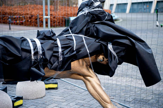 The statue of Zlatan Ibrahimovic has been vandalized,