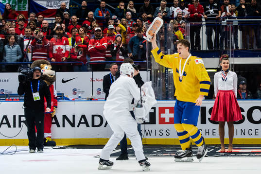 Adam Ginning of Sweden celebrates