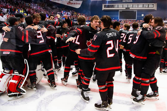 Bowen Byram of Canada celebrates