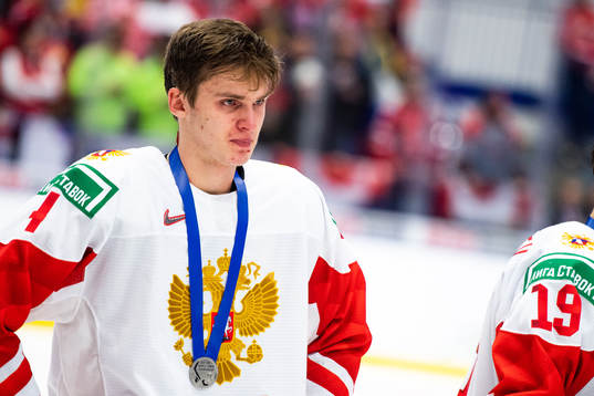 Yegor Zamula of Russia looks dejected