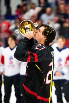Barrett Hayton of Canada celebrates