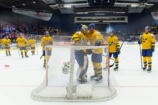 Goalkeeper Hugo Alnefelt of Sweden celebrate with Oskar