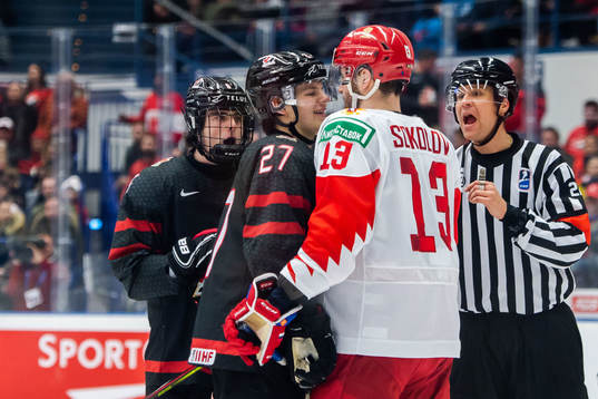 Barrett Hayton of Canada and Yegor Sokolov of Russia