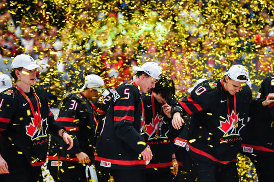 Jacob Bernard-Docker and Raphael Lavoie of Canada celebrate