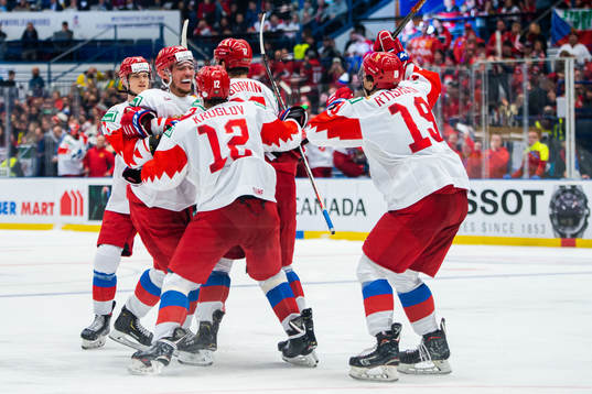 Maxim Sorkin of Russia celebrate with teammates