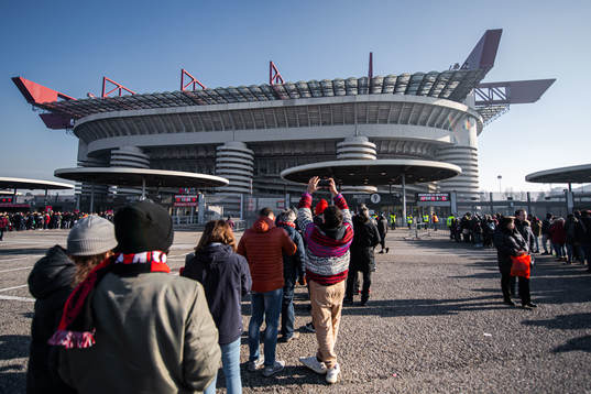 Supporters outisde of San Siro stadium prior to the Serie A