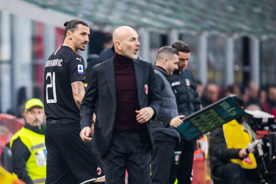 Zlatan Ibrahimovic and head coach Stefano Pioli of Milan