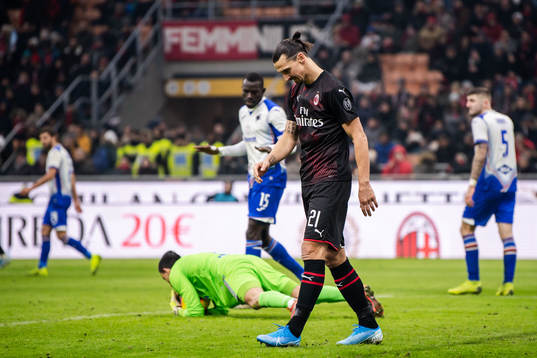 Zlatan Ibrahimovic of Milan looks dejected