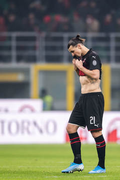 Zlatan Ibrahimovic of Milan looks dejected