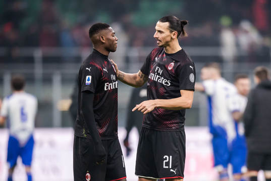 Rafael Leao and Zlatan Ibrahimovic of Milan look dejected