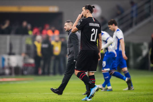 Zlatan Ibrahimovic of Milan looks dejected