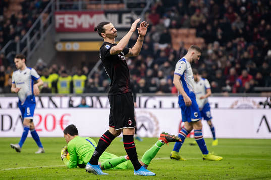 Zlatan Ibrahimovic of Milan looks dejected
