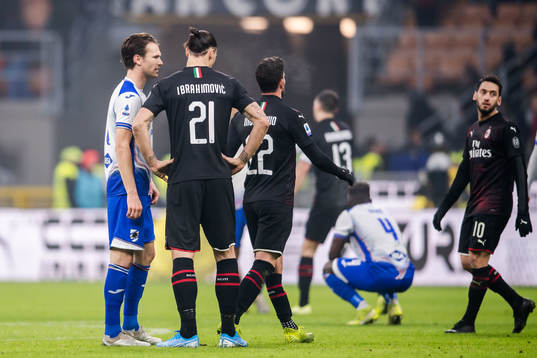 Albin Ekdal of Sampdoria and Zlatan Ibrahimovic of Milan
