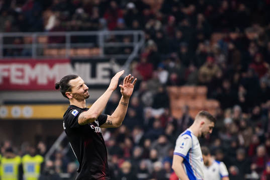 Zlatan Ibrahimovic of Milan looks dejected