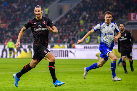 Zlatan Ibrahimovic of Milan and Albin Ekdal of Sampdoria