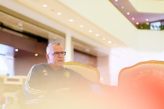 Head coach Janne Andersson is being interviewed