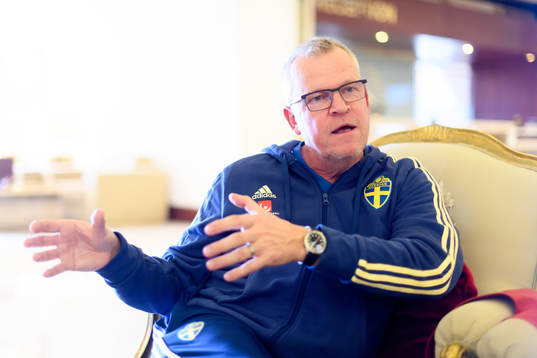 Head coach Janne Andersson is being interviewed