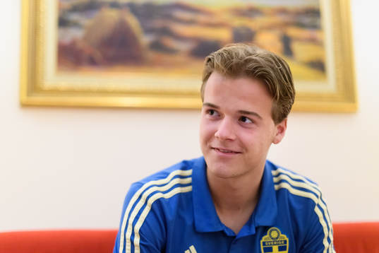 Augusti Erlingmark of Sweden is being interviewed