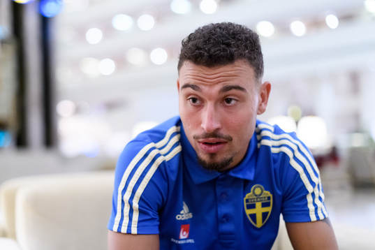Jordan Larsson of Sweden is being interviewed