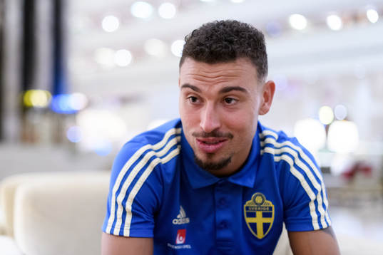 Jordan Larsson of Sweden is being interviewed