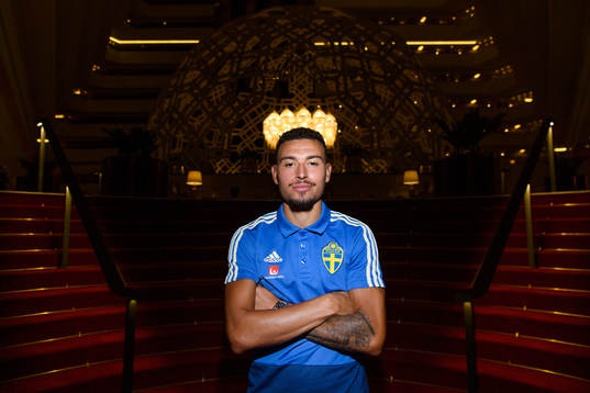 Jordan Larsson of Sweden poses for at portrait