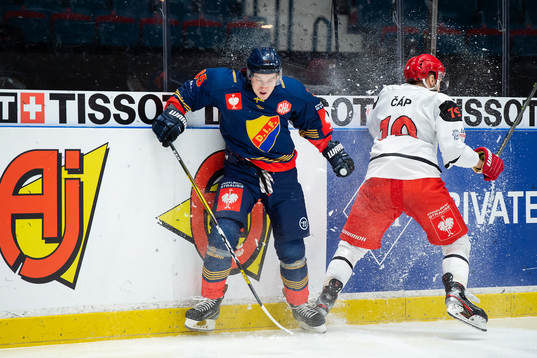 Michael Haga of Djurgården and Zdenek Cap of Mountfield