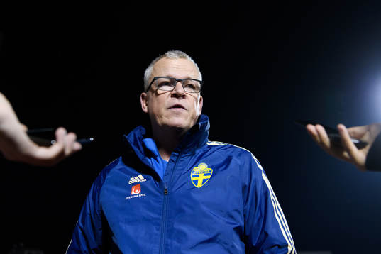 Janne Andersson, head coach of Sweden is being interviewed