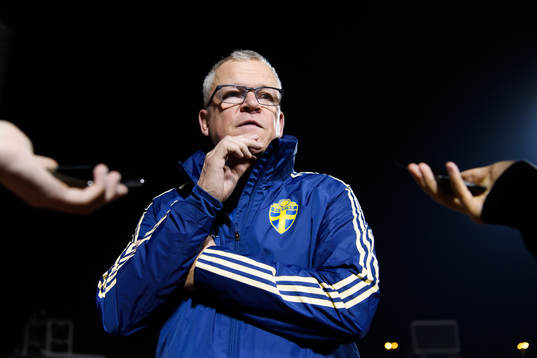 Janne Andersson, head coach of Sweden is being interviewed