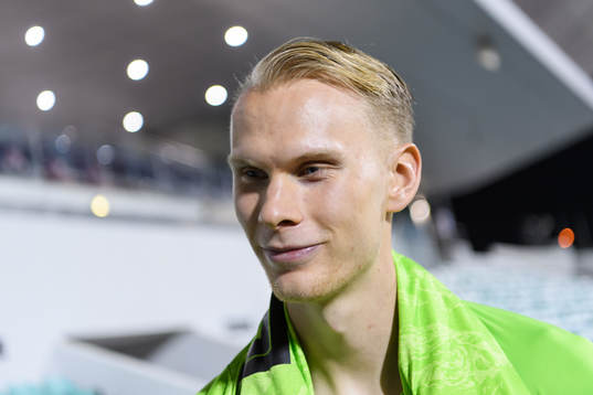 Goalkeeper Pontus Dahlberg of Sweden is being interviewed