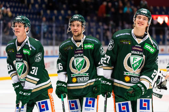 Färjestads Carl Jakobsson, Lucas Ekeståhl-Jonsson och