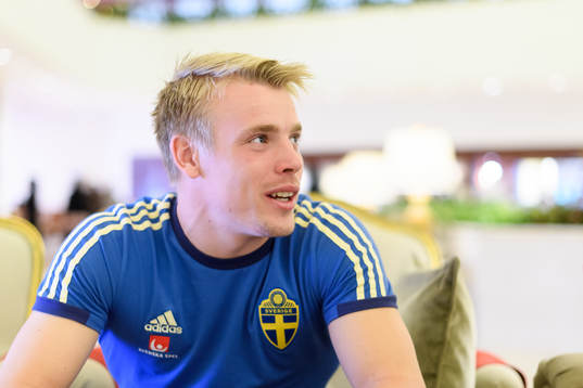Goalkeeper Isak Andersson is being interviewed